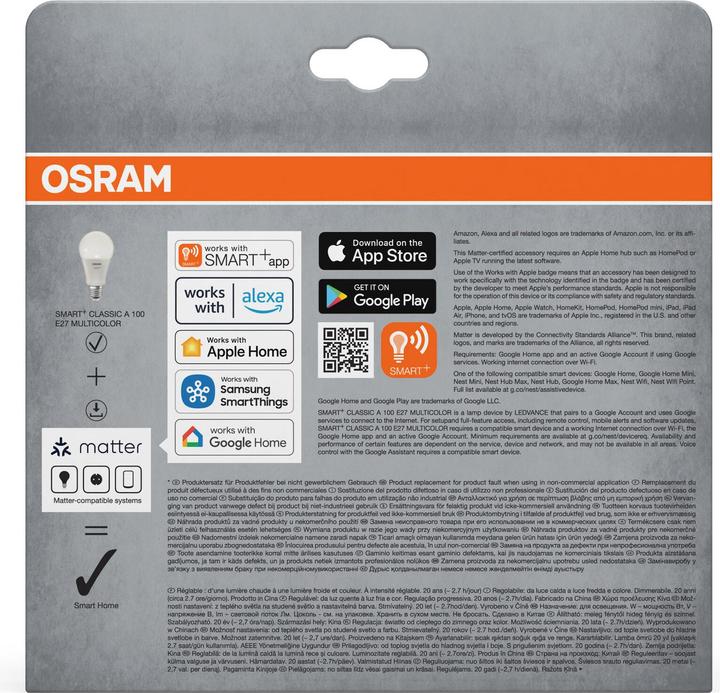 Produktbild Osram SMART+ MATTER Classic A100 14W 827...865 Multicolor E27 TRIPLE PACK (E27, 1521 lm, 3x)