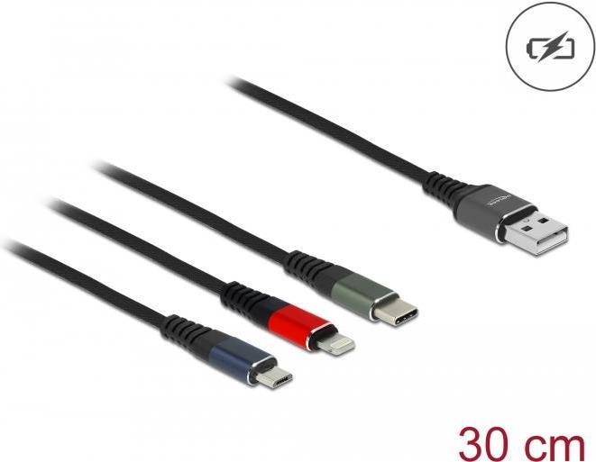 Productafbeelding Delock USB A - USB Micro B/Licht/USB C (0.30 m, USB 2.0)