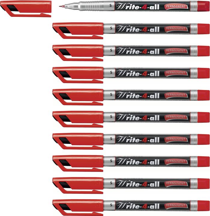 Produktbild STABILO Permanent-Marker - Write-4-all - superfein - 10er Pack - rot (Silber, Rot, 0.40 mm, 10 x)