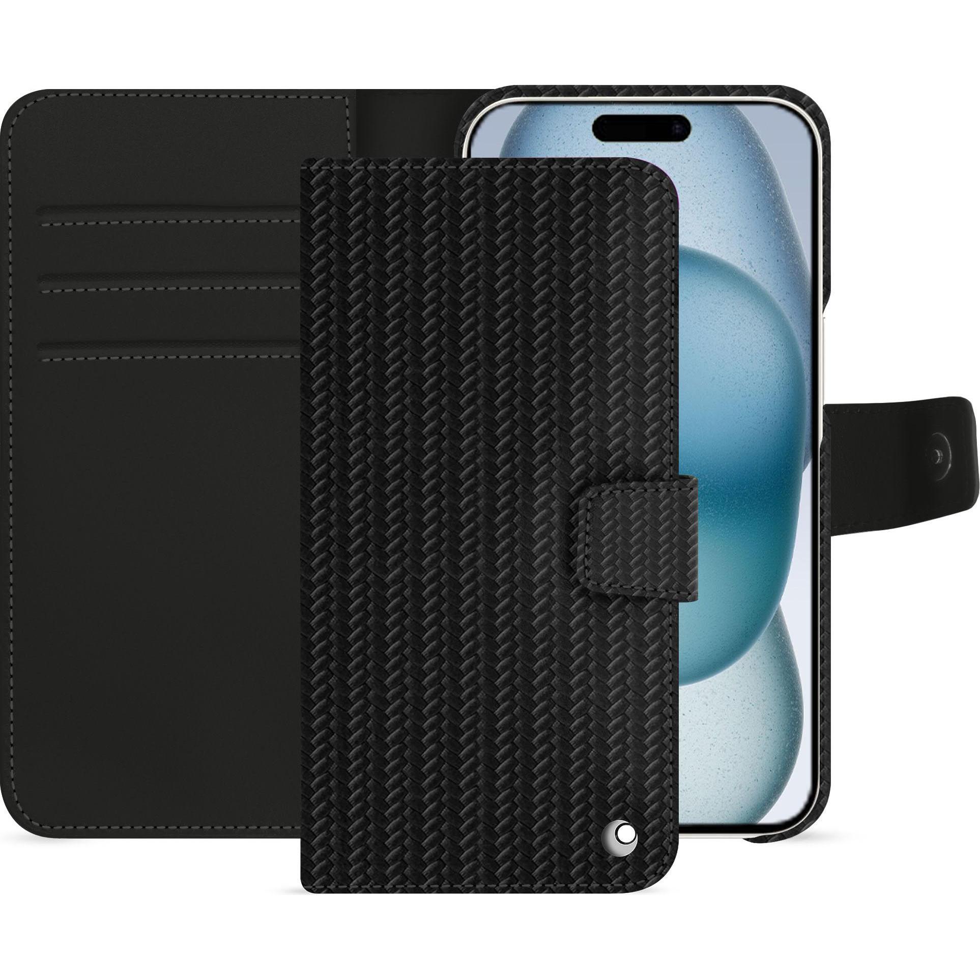 Noreve Lederschutzhülle Apple iPhone 15 (Apple iPhone 15), Smartphone Hülle, Schwarz