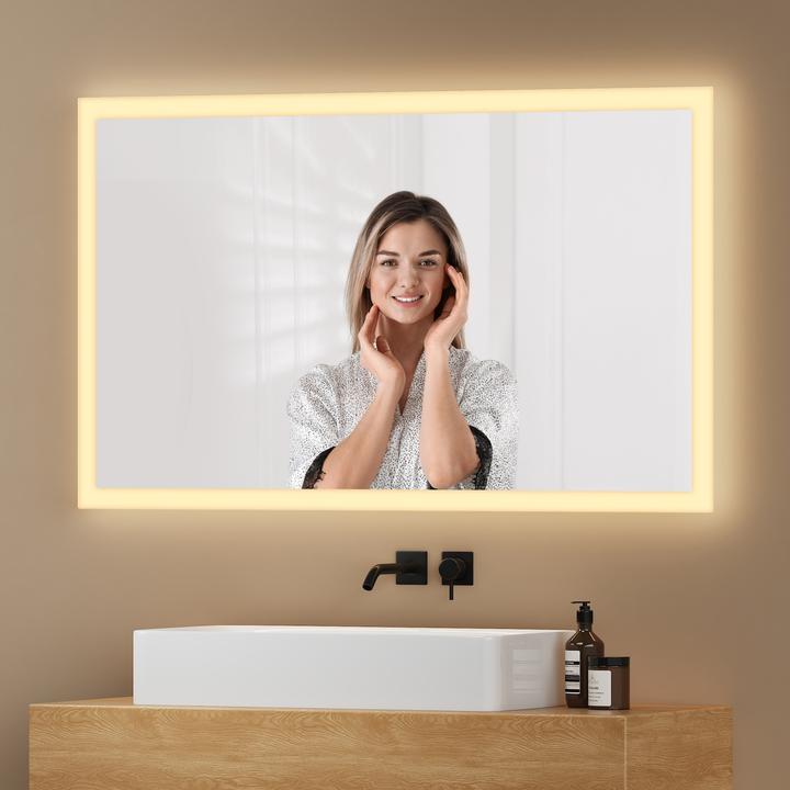 Actual product image Emke Bathroom Mirror With Lighting 100*60cm, WarmWhite3000K, Dimmable, Wall Switch (100 x 60 cm)