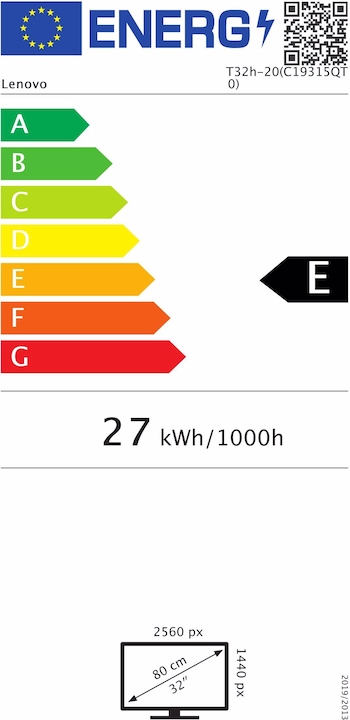 Energy Label Lenovo ThinkVision T32h-20 (2560 x 1440 pixels, 32")