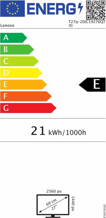 Energie-Label Lenovo ThinkVision T27q-20 (2560 x 1440 Pixel, 27")