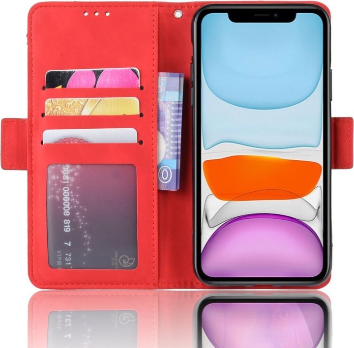 Actual product image Cover-Discount iPhone 12 / 12 Pro - case with many card slots red (Apple iPhone 12, Apple iPhone 12 Pro)