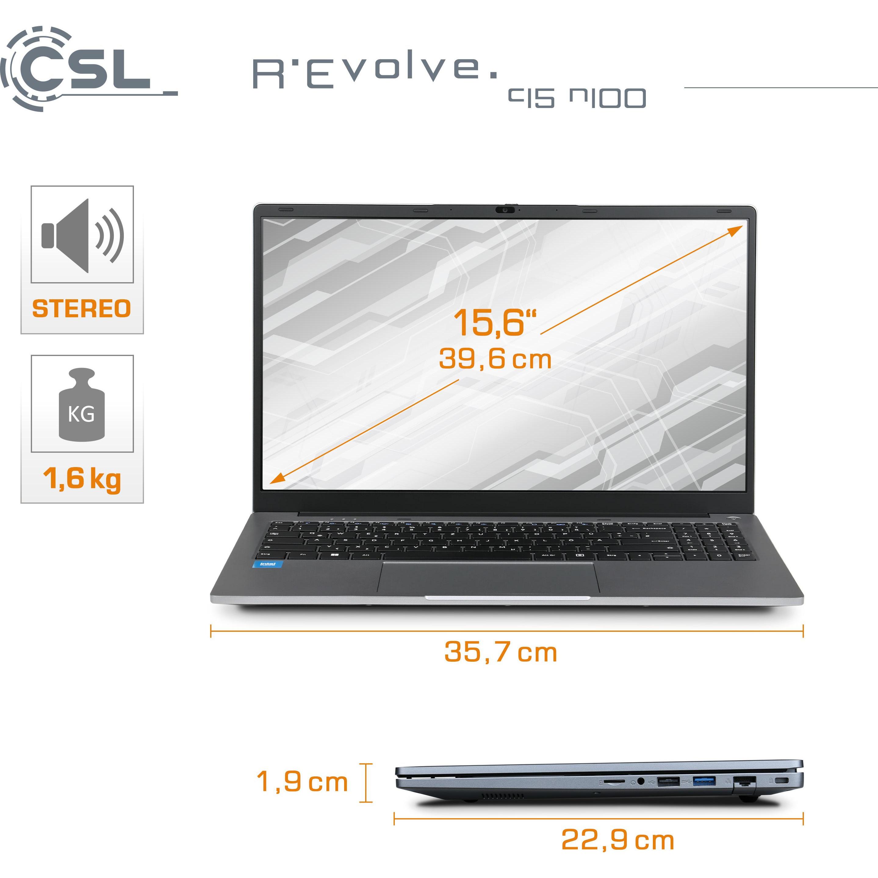 CSL Notebook R'Evolve C15 v4 16GB 1000GB Windows 11 Pro (15.60", Intel N100, 16 GB, 1000 GB, DE), Notebook, Grau