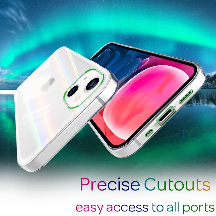 Actual product image Nalia Clear tempered glass hull rainbow effect (Apple iPhone 13 mini)