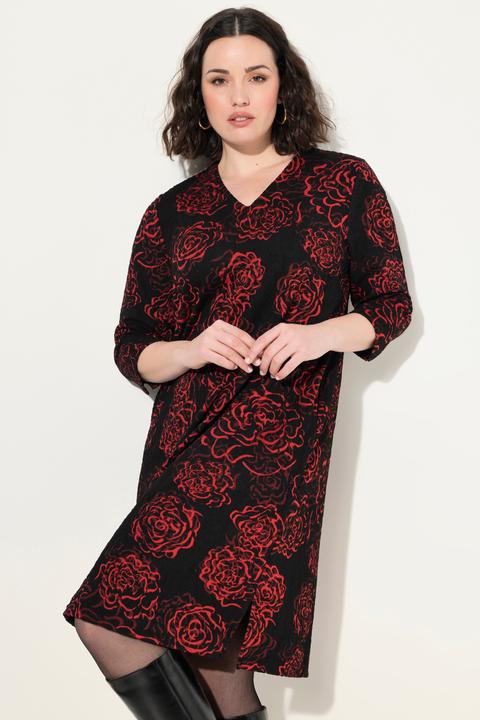 Produktbild Ulla Popken Jacquard-Jerseykleid, V-Ausschnitt, 3/4-Arm, Taschen (50, 52)