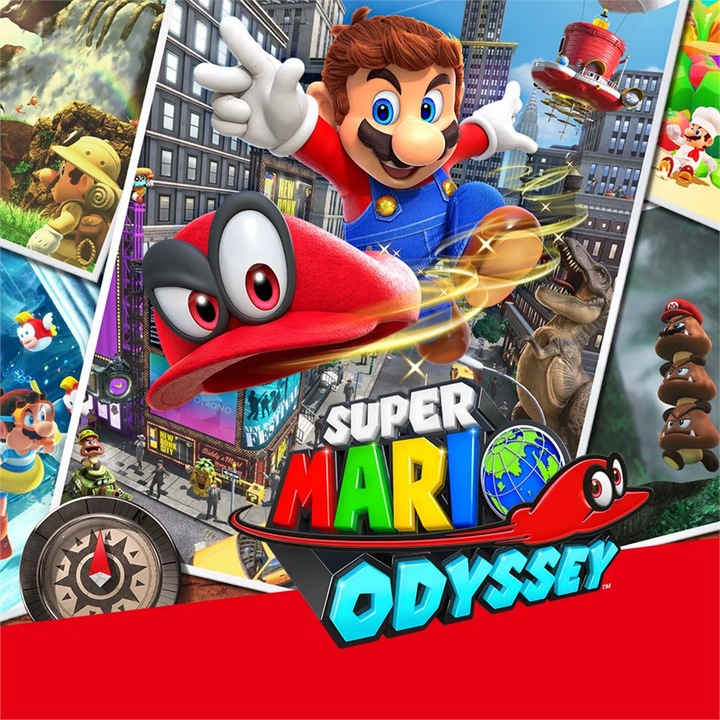 Image du produit Nintendo Switch Rouge + Code de téléchargement Super Mario Odyssey + Autocollant du film Super Mario Bros.