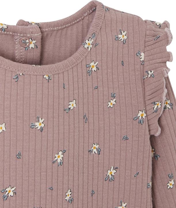 Produktbild Vertbaudet Geripptes Mädchen Baby Shirt mit Volantärmeln, Bio-Baumwolle (62)