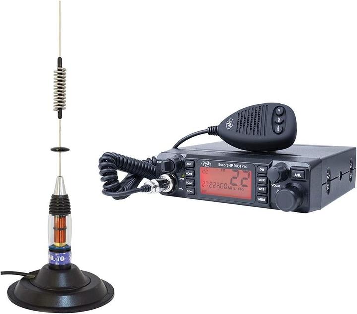 Image du produit PNI CB ESCORT HP 9001 PRO ASQ Kit radio réglable, AM-FM, 12 V, 4 W + ML70 Antenne CB 26-30 (9 km)