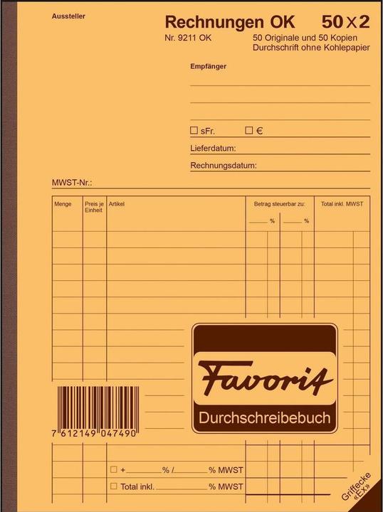 Produktbild Favorit Durchschreibebuch Rechnungen mit Selbstdurchschreibepapier (100 x)
