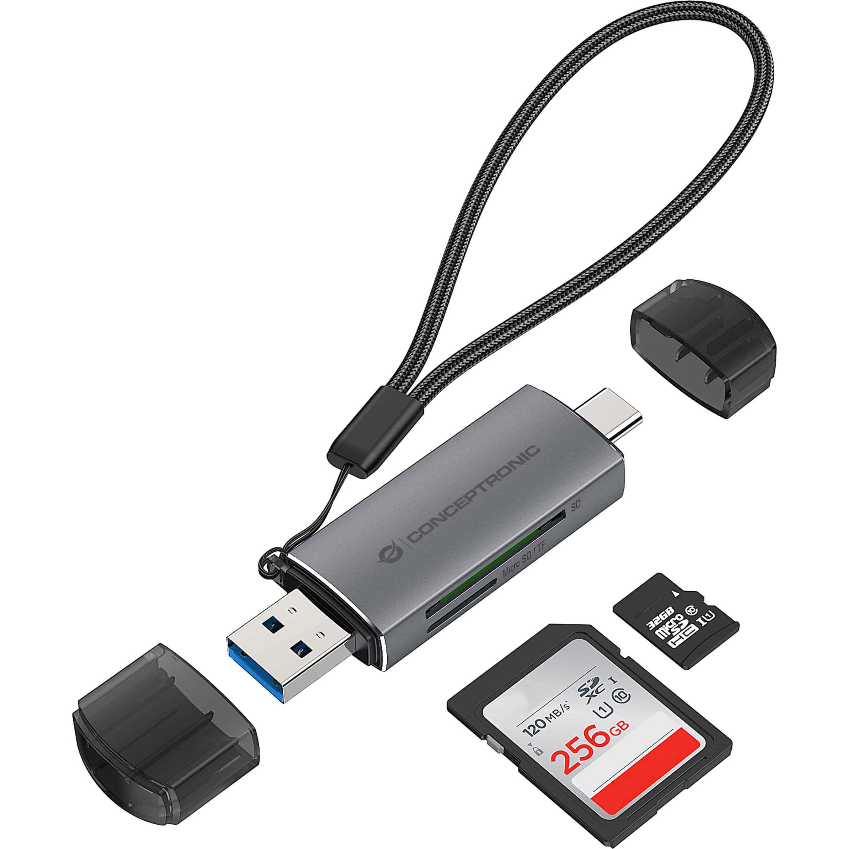Thumbnail - Conceptronic BIAN05G (USB 3.0, USB-C), Speicherkartenlesegerät, Grau