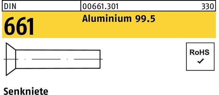 Immagine prodotto Rivetto svasato DIN 661 6 x 12 Alluminio 99,5