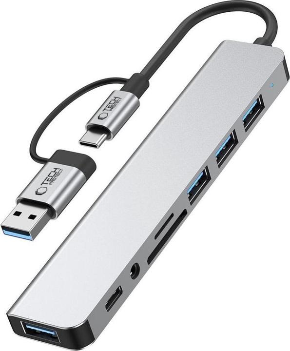 Produktbild Tech-Protect HB06 HUB Adapter 8in1 TYPE-C + USB2.0 + USB3.0 + SD/TF + AV3.5 - gray (USB-C, 8 Ports)
