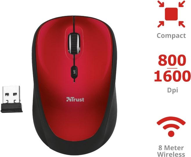 Immagine prodotto Trust Yvi Mini Mouse senza fili rosso (Senza fili)