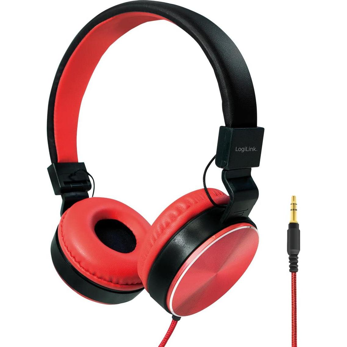 LogiLink Faltbarer Stereo (Kabelgebunden), Kopfhörer, Rot