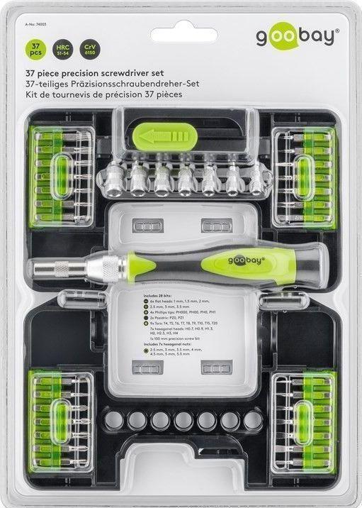 Actual product image Goobay precision screwdriver set, 37-piece, in plastic box (Phillipps cross recess (PH), Pozidriv cross recess (PZ), Sorceress, TX)