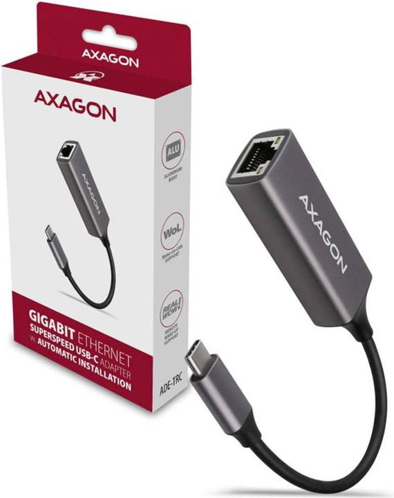 Image du produit Axagon ADE-TRC Adaptateur Gigabit Ethernet 10/100/1000 - USB 3.1 type C, gris titane (USB 3.1, RJ45 (1x))