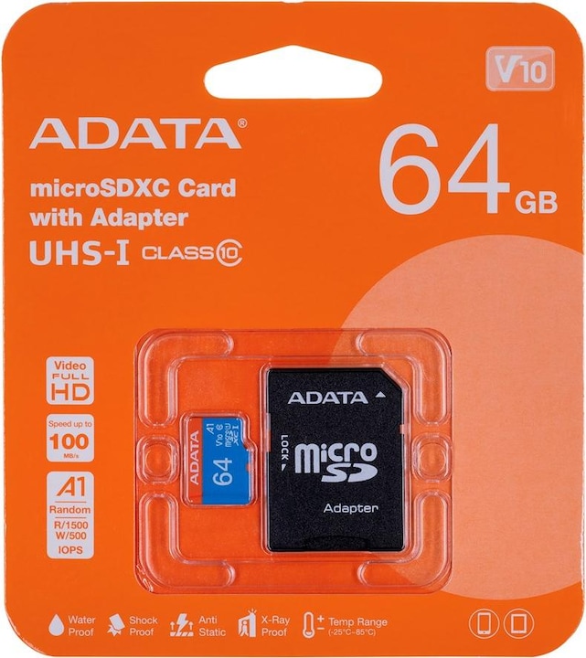 Image du produit Adata Carte mémoire flash Premier (adaptateur microSDXC vers SD inclus) (64 Go, microSDXC, U1, UHS-I)