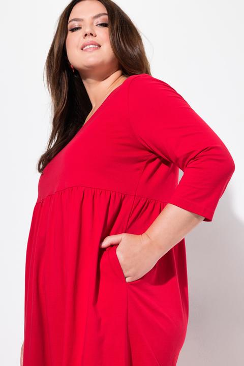 Image du produit Ulla Popken Robe en jersey, couture empire, col V, manches 3/4, poches (50, 52)