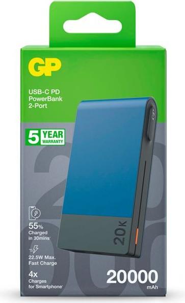 Produktbild GP Batteries GP PowerBank MP20B 20000mAh USB-C/USB-A blau 130M20BBLUE (20000 mAh, 22.50 W, 74 Wh)