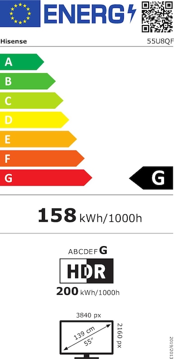 Energy Label Hisense 55U8QF (55", LED, 4K, 2020)