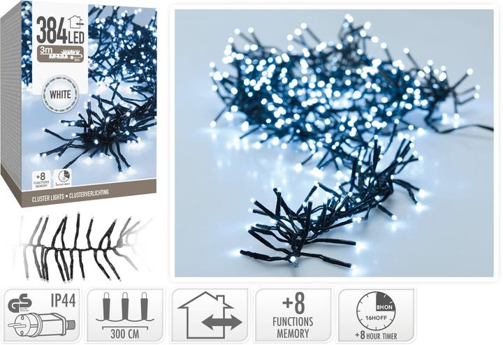 Produktbild Koopman LED-Clusterlichterkette Büschel kaltweiss, 384 LEDs, sw Kabel, Innen/Aussen, 6m (6 m)