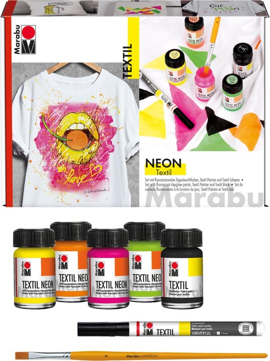 Actual product image Marabu Textile colour (Rose, Orange, Black, Yellow, Green, 60 ml)
