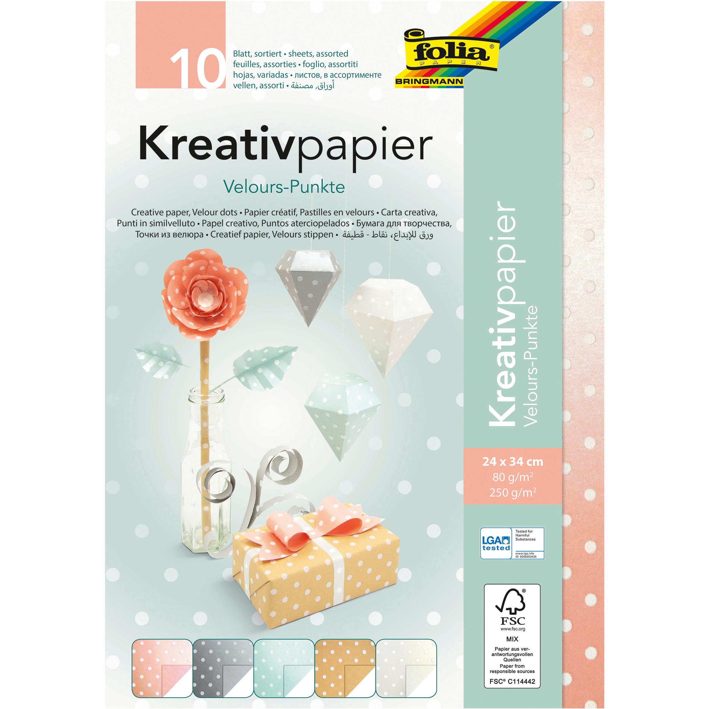 Folia, Bastelpapier, Kreativpapier Velours-Punkte (80 g/m², 1x)