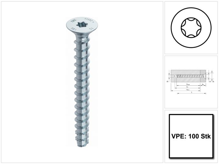 Produktbild Heco MULTI MONTI plus F Schraubanker 6,0 x 60 mm 100 Stück ( 48497 ) Betonschraube, Senkkopf, T-Driv (100 Schrauben pro Stück)