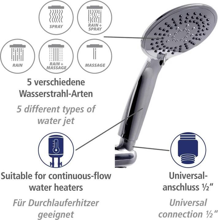 Immagine prodotto Wenko Set docciaYoung Line cromo (5 Tipi di raggi, 10 l/min)