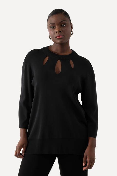 Produktbild Ulla Popken Pullover, Cut-Outs, Stehkragen, 3/4-Arm, Rippstrick (56)