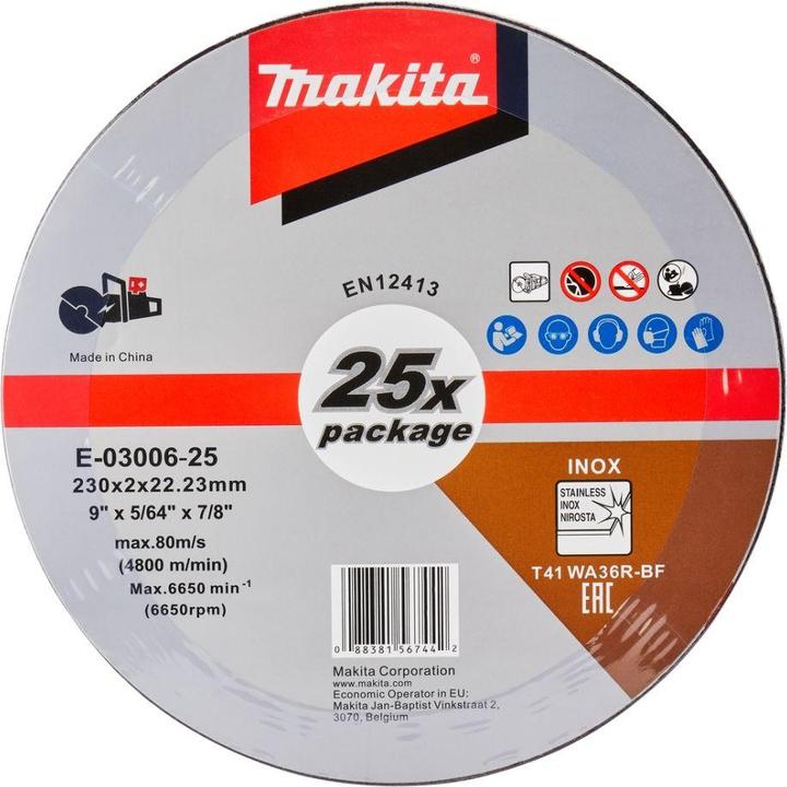 Produktbild Makita Zubehör E-03006-25 Trennscheibe 230 x 22,23 x 2,0 mm Edelstahl 25 Stück