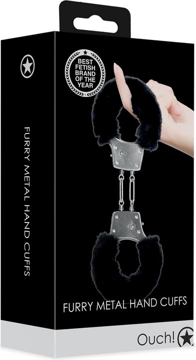 Actual product image Ouch! Furry Metal Hand Cuffs - Black