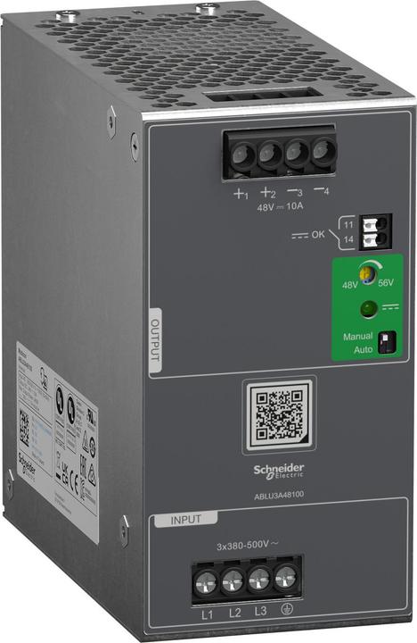 Productafbeelding Schneider Voeding, Modicon ABLU, universeel, geklokt, 380-500V AC, 3-fase, 48V DC, 10A, 480W ABL