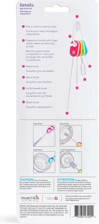 Valeurs nutritives et ingrédients Munchkin Details™ Kit de brosses de nettoyage pour bouteilles et gobelets