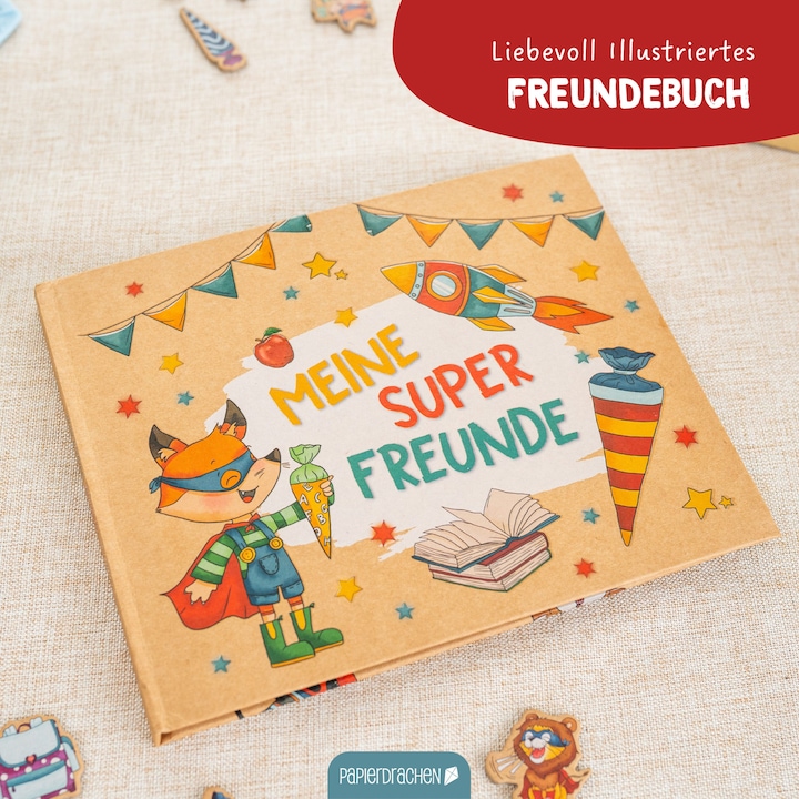Produktbild Papierdrachen Freundebuch Schule Superhelden Tiere - Set 07