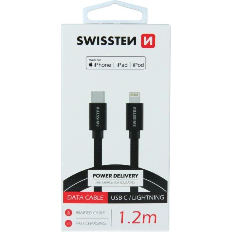 Thumbnail - Swissten Datenkabel Textil USB-C / Lightning MFi 1.2 M (1.20 m, USB 3.2 Gen 1), USB Kabel