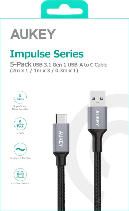 Produktbild Aukey USB A – USB C 5er Pack (2 m, USB 3.0)