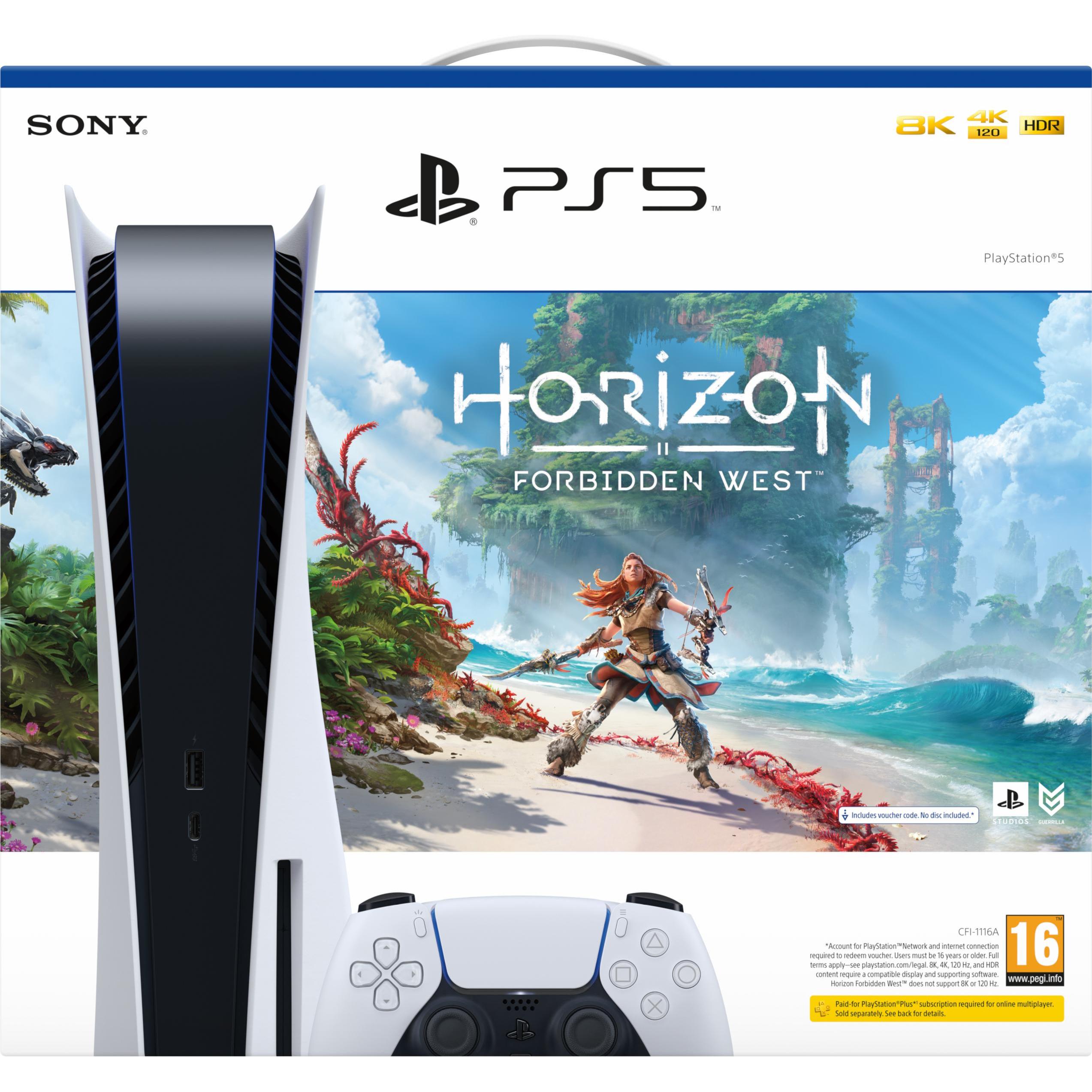 Sony PlayStation 5 Standard + Horizon Forbidden West 825GB Wi-Fi Schwarz, Weiss, Spielkonsole, Schwa
