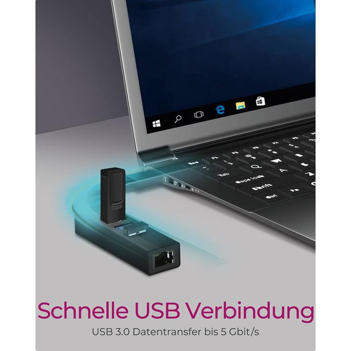 Produktbild Icy Box USB Hub SB 3.0 Hub & LAN-Adapter,IB-HUB1419-LAN (USB-C, 4 Ports)