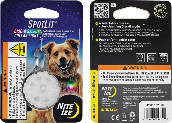 Actual product image Nite Ize SpotLit Collar Light - Disc-O Select (Dog, Walks)