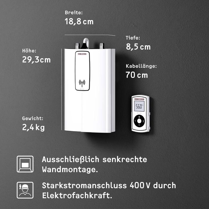 Actual product image Stiebel Eltron DCE 11/13 RC Electronic compact instantaneous water heater with remote control for the kitchen