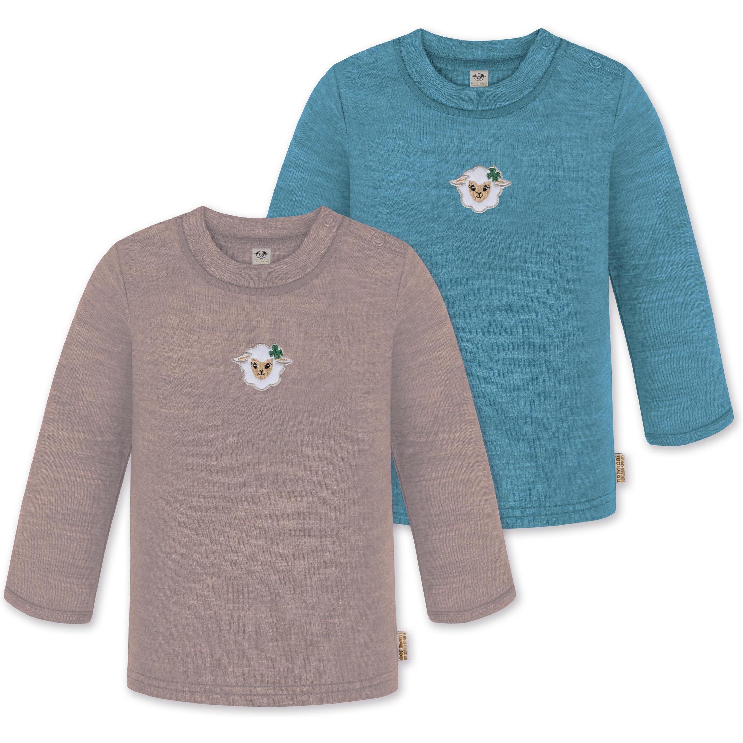Normani, Herren, Body, 2er Pack Baby Merino Longsleeve „Taupo" - 9473, Rosa, Blau, (80)