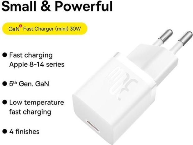 Produktbild Baseus Mini wall charger GaN5 30W (white) (30 W, 1 Port)