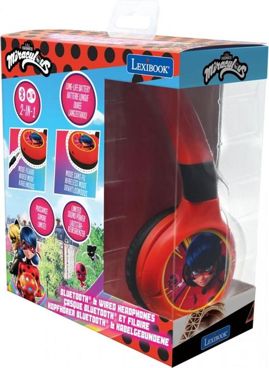 Produktbild Lexibook Miraculous Kopfhörer für Kinder, 2 in 1 Bluetooth und Kabelanschluss, faltbar, Lautstärkebegrenzung