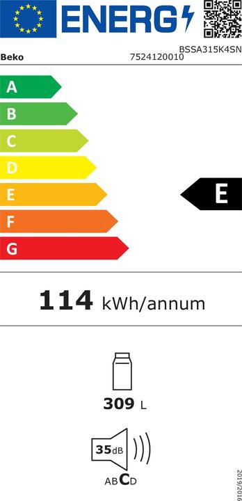 Energie-Label Beko BSSA315K4SN - Koel- vriescombinatie (309 l)