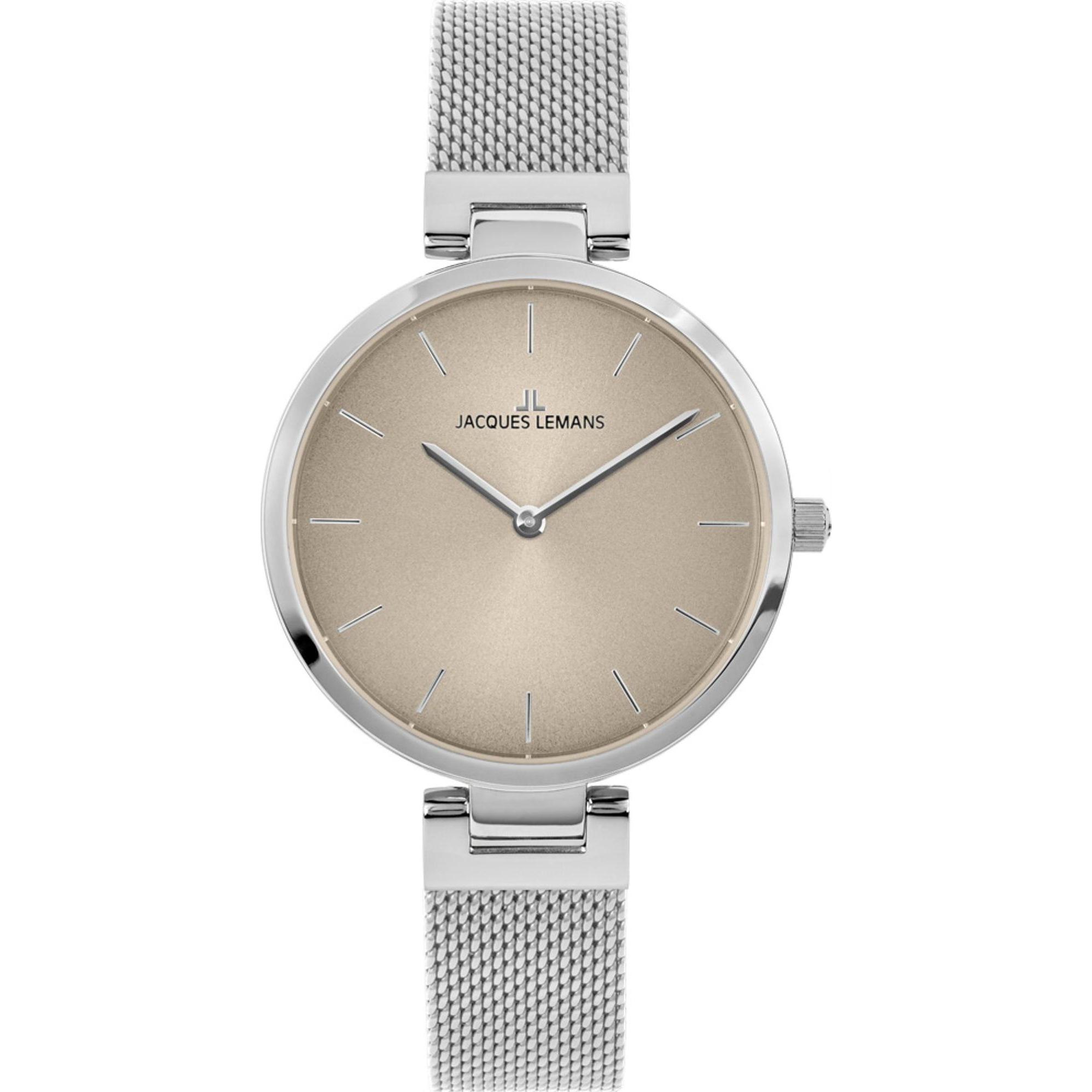 Jacques Lemans, Armbanduhr, Damenuhr Classic, Silber, (Analoguhr, 34 mm)