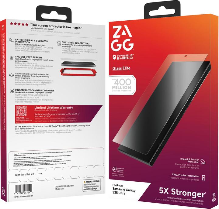 Actual product image Zagg InvisibleShield Gehärtetes Glas Clear Displayschutzfolie Samsung Galaxy S25 Ultra (1 Piece, Samsung Galaxy S25 Ultra)