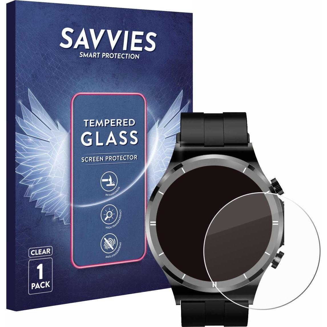 Savvies Panzerglas Schutzglas Displayschutz, Smartwatch Schutzfolie, Transparent